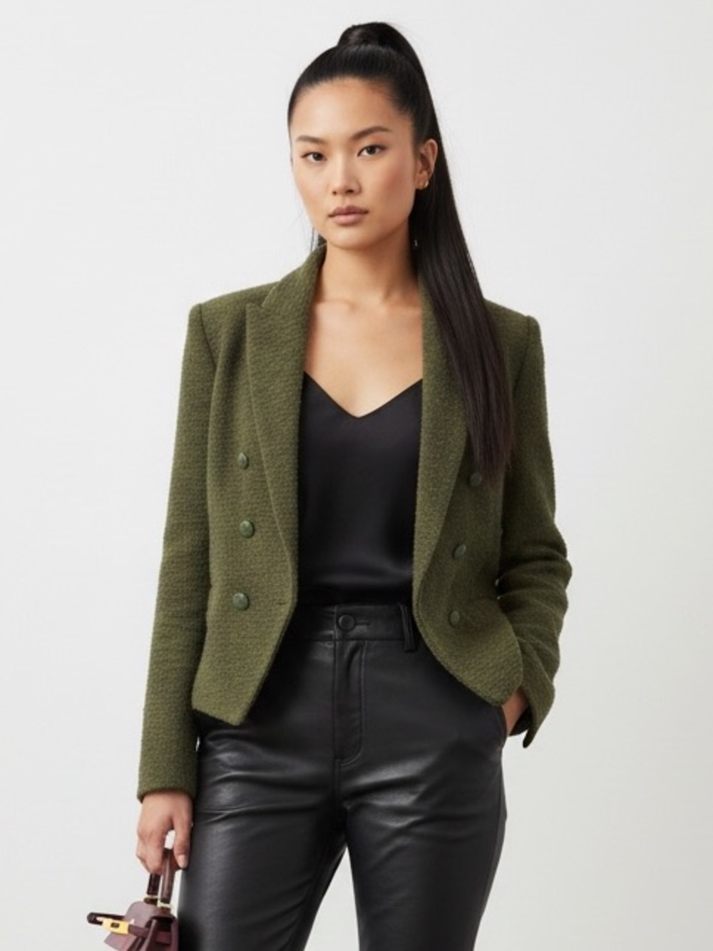 L’Agence Green Tweed ‘Brooke’ Cropped Blazer Shawl Collar Double Breasted Sz M/6